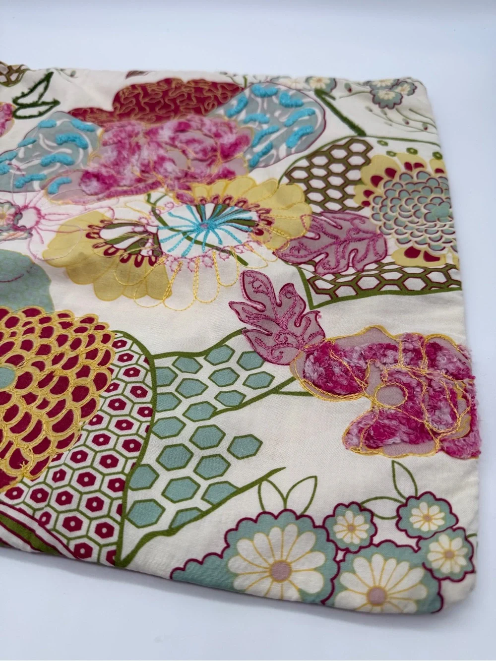 Pier 1 Embroidered 3D Accent Floral Pillow Cover Case 15 x 15 Back Zipper